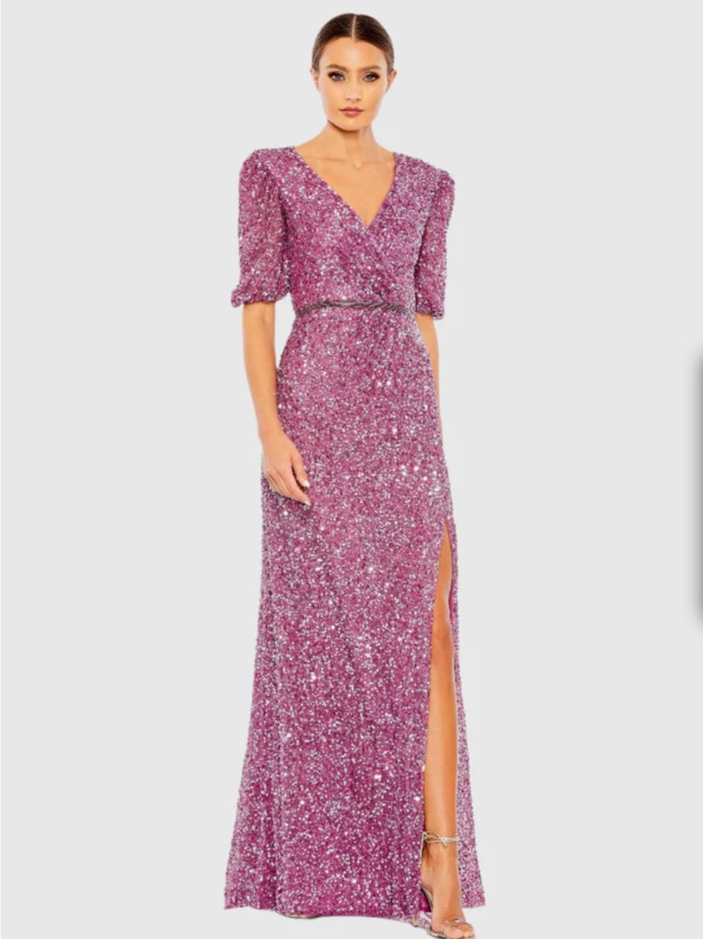 NWOT Mac Duggal Pink Sequin V-Neck Maxi Gown